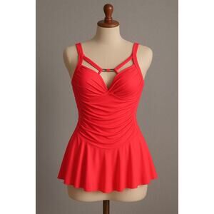 Red Swimdress‎ 3XL One Piece Tummy Control Modest Swimwear Bathing Suit